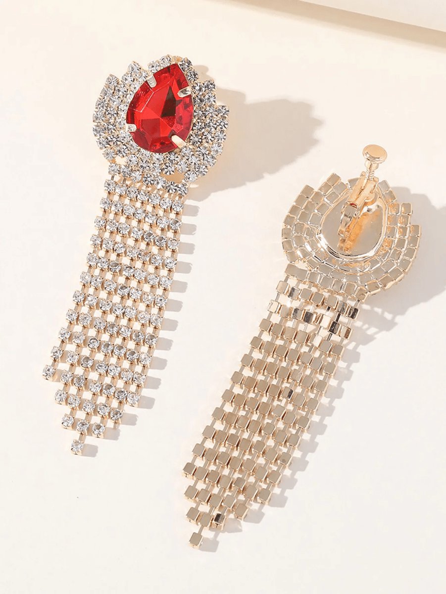 Teardrop Rhinestones Tassel Long Earrings