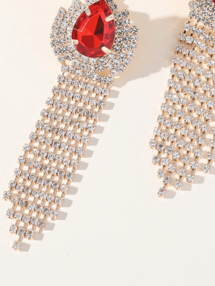 Teardrop Rhinestones Tassel Long Earrings