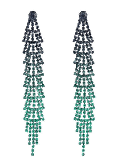 Gradient Rhinestones Tassel Long Chain Earrings