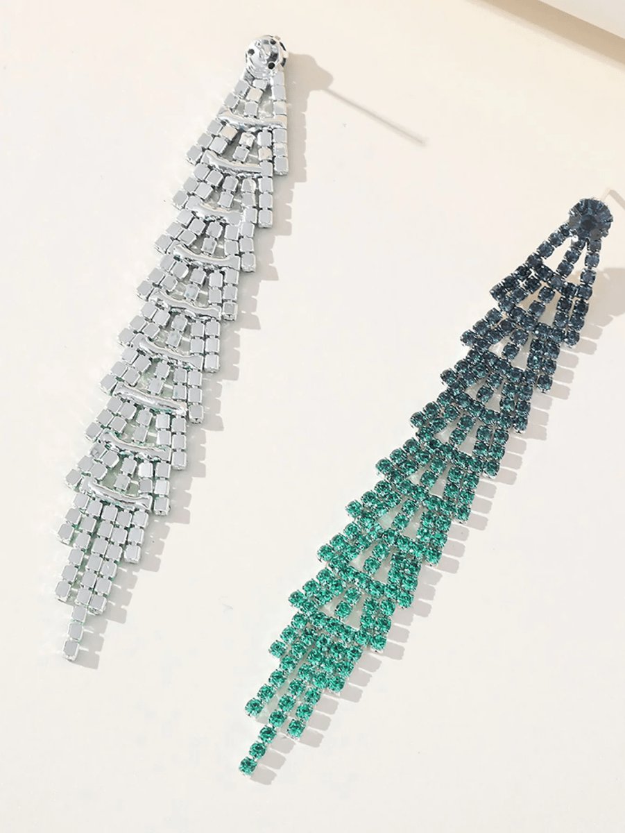 Gradient Rhinestones Tassel Long Chain Earrings