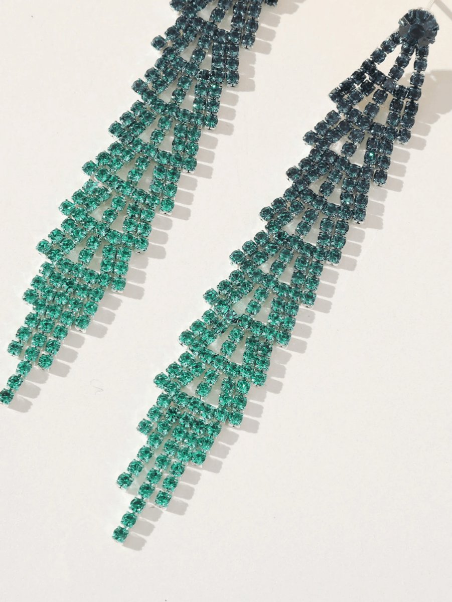 Gradient Rhinestones Tassel Long Chain Earrings