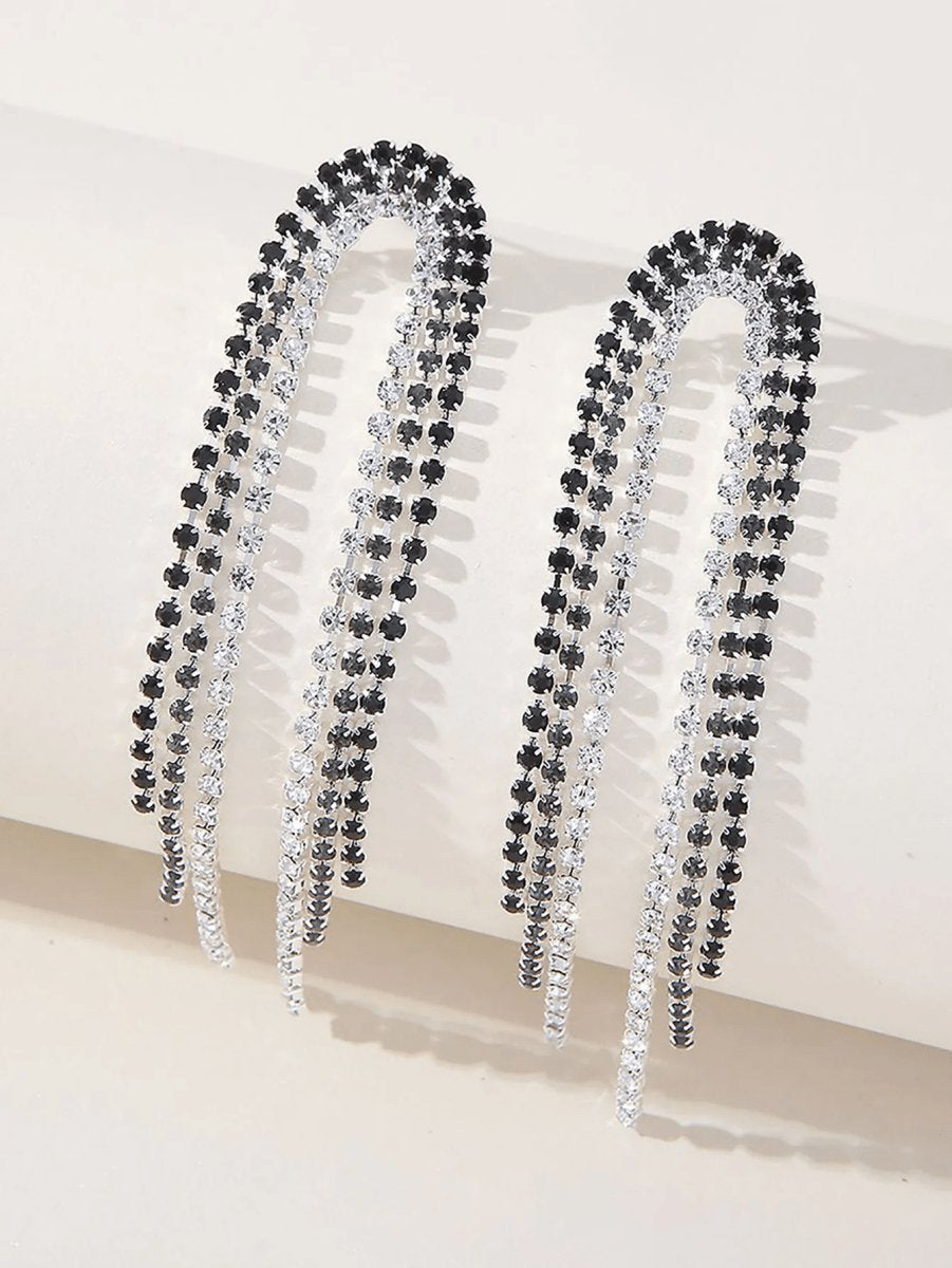 Tassel Silver Rhinestones Long Chain Earrings