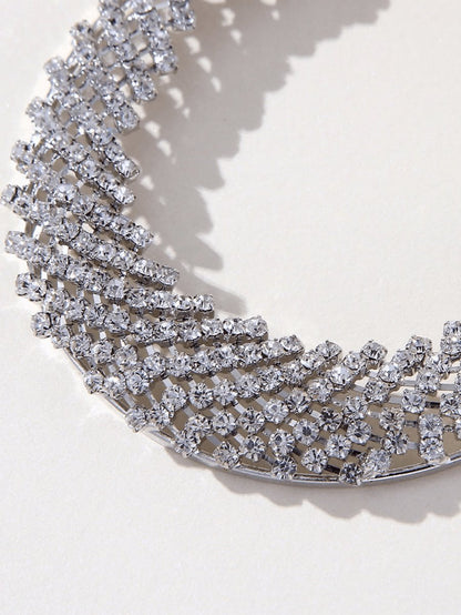 Silver Rhinestones Cutout Hoop Earrings