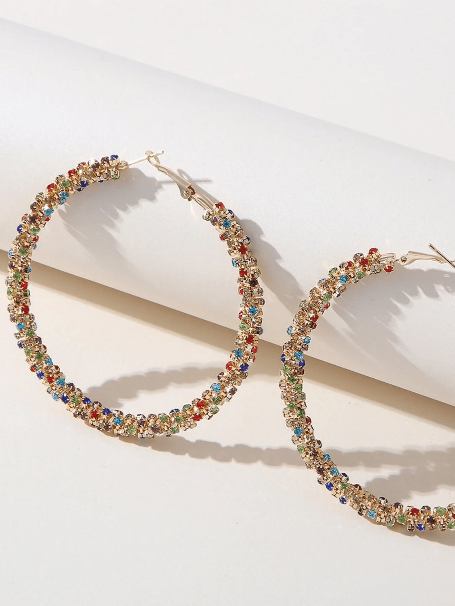Golden Rhinestones Simple Hoop Earrings