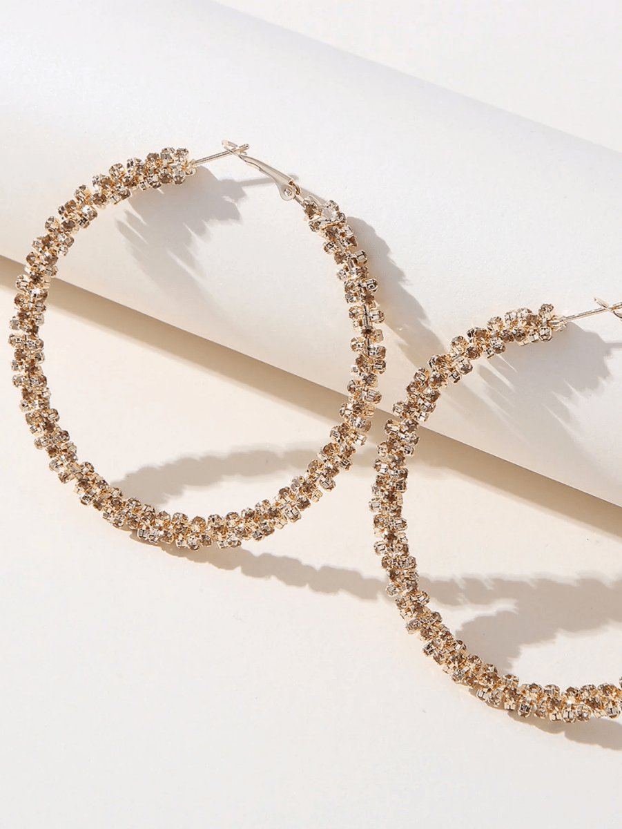 Golden Rhinestones Simple Hoop Earrings