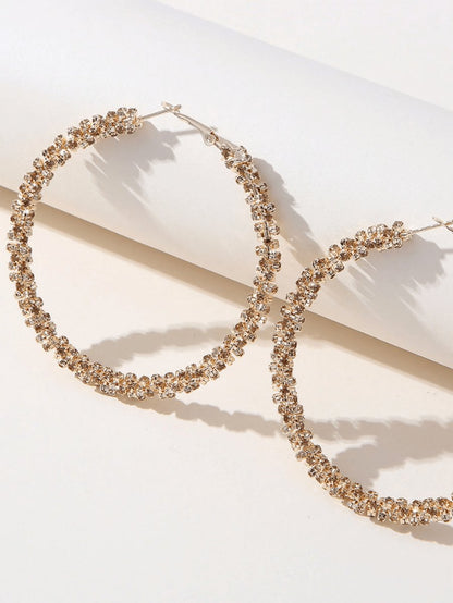 Golden Rhinestones Simple Hoop Earrings