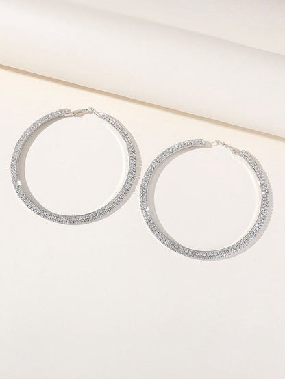 Silver Rhinestones Simple Big Hoop Earrings