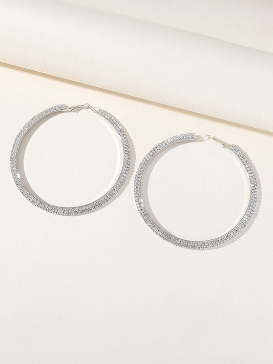 Silver Rhinestones Simple Big Hoop Earrings
