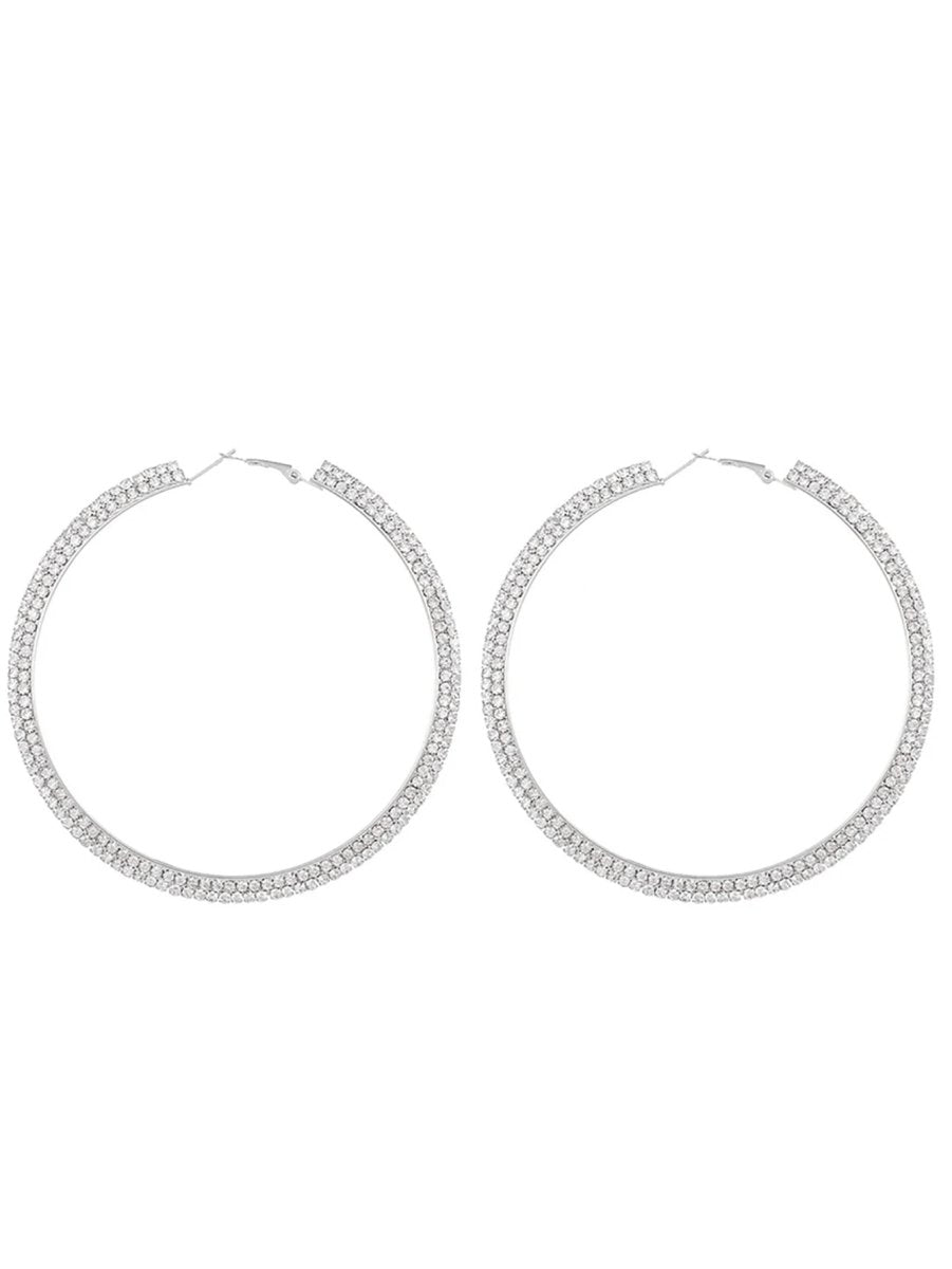 Silver Rhinestones Simple Big Hoop Earrings