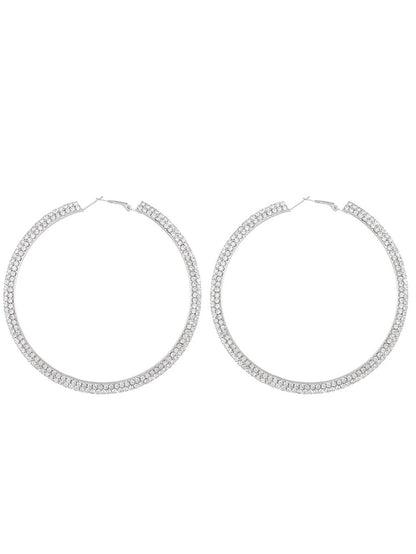 Silver Rhinestones Simple Big Hoop Earrings