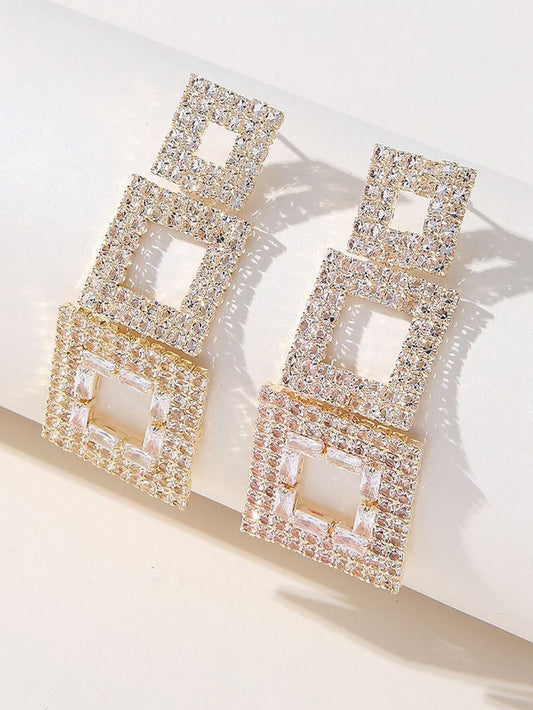 Golden Paneled Square Earrings