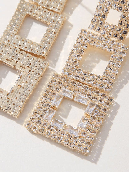 Golden Paneled Square Earrings