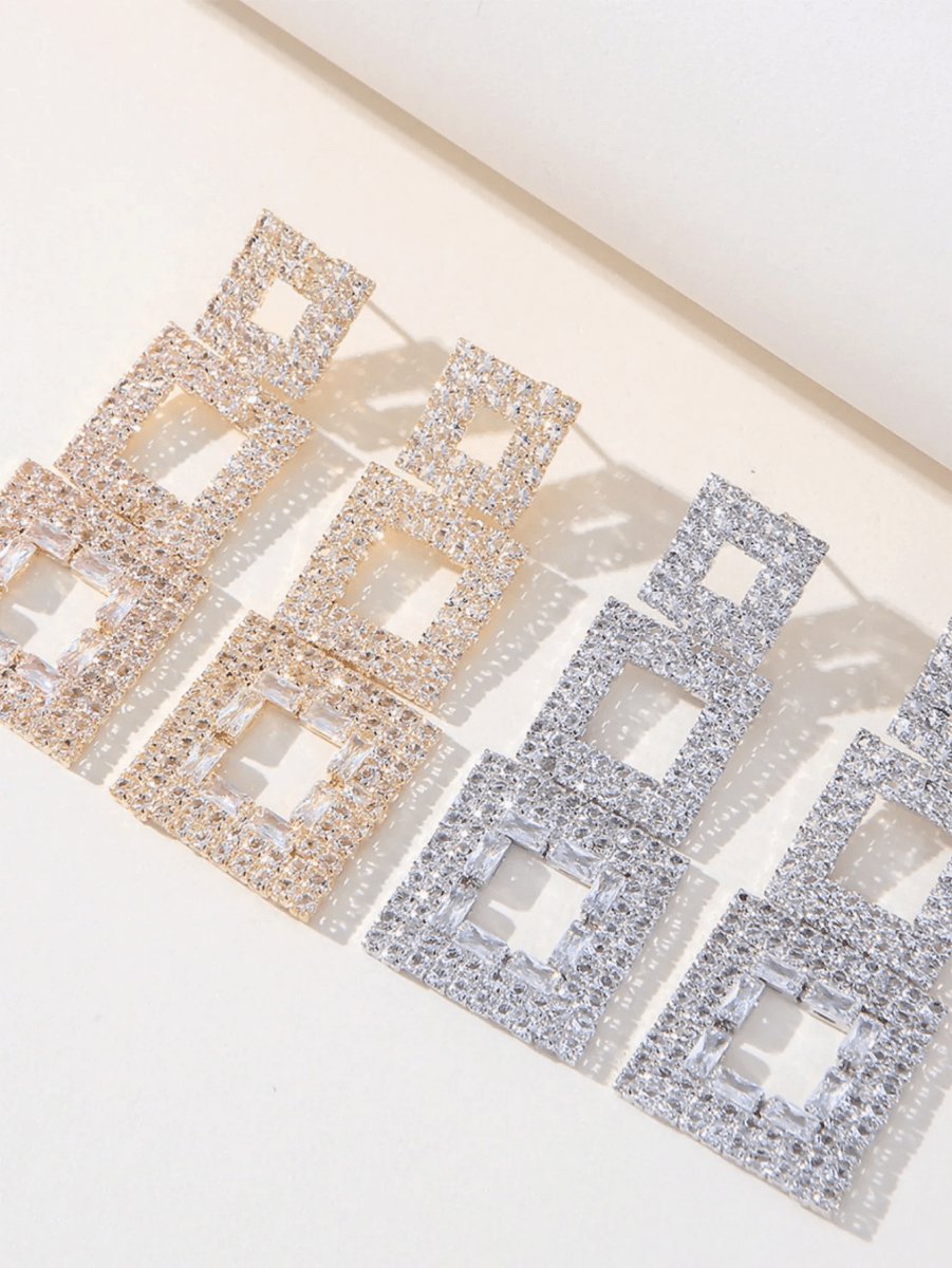 Golden Paneled Square Earrings