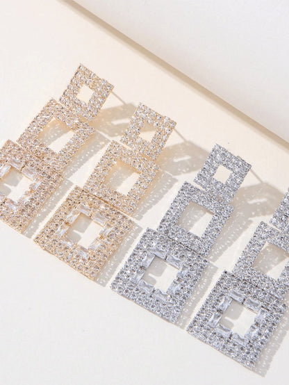 Golden Paneled Square Earrings