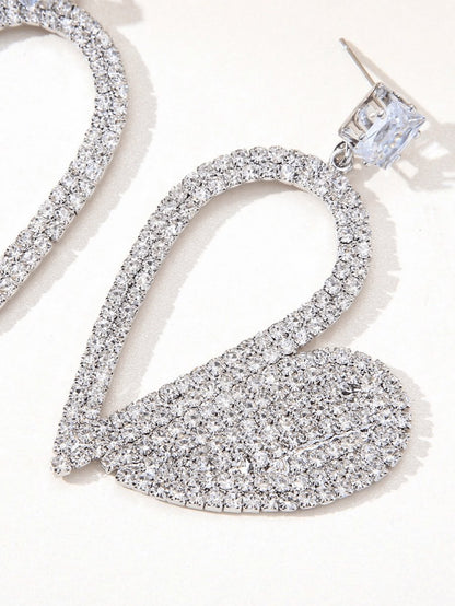 Silver Irregular Rhinestones Heart Hoop Earrings