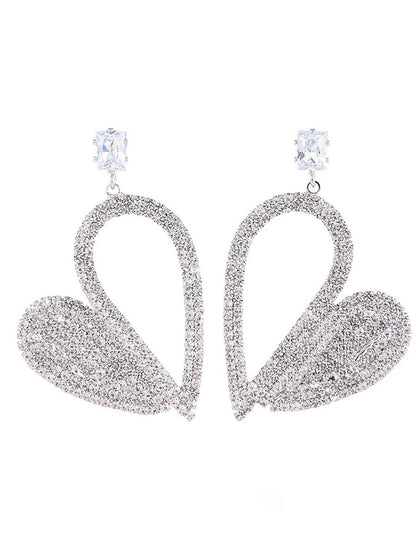 Silver Irregular Rhinestones Heart Hoop Earrings