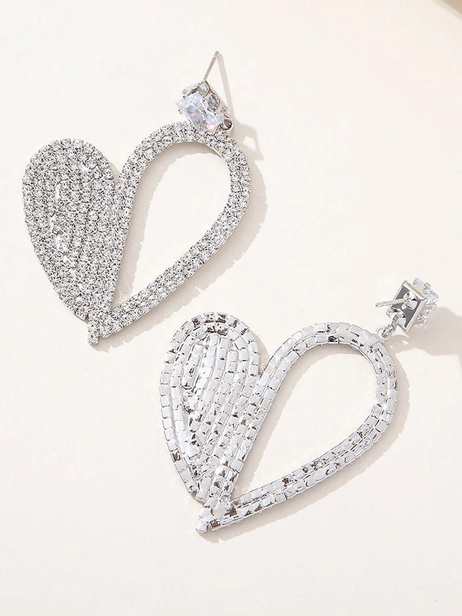Silver Irregular Rhinestones Heart Hoop Earrings