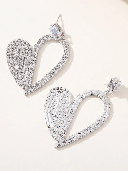 Silver Irregular Rhinestones Heart Hoop Earrings