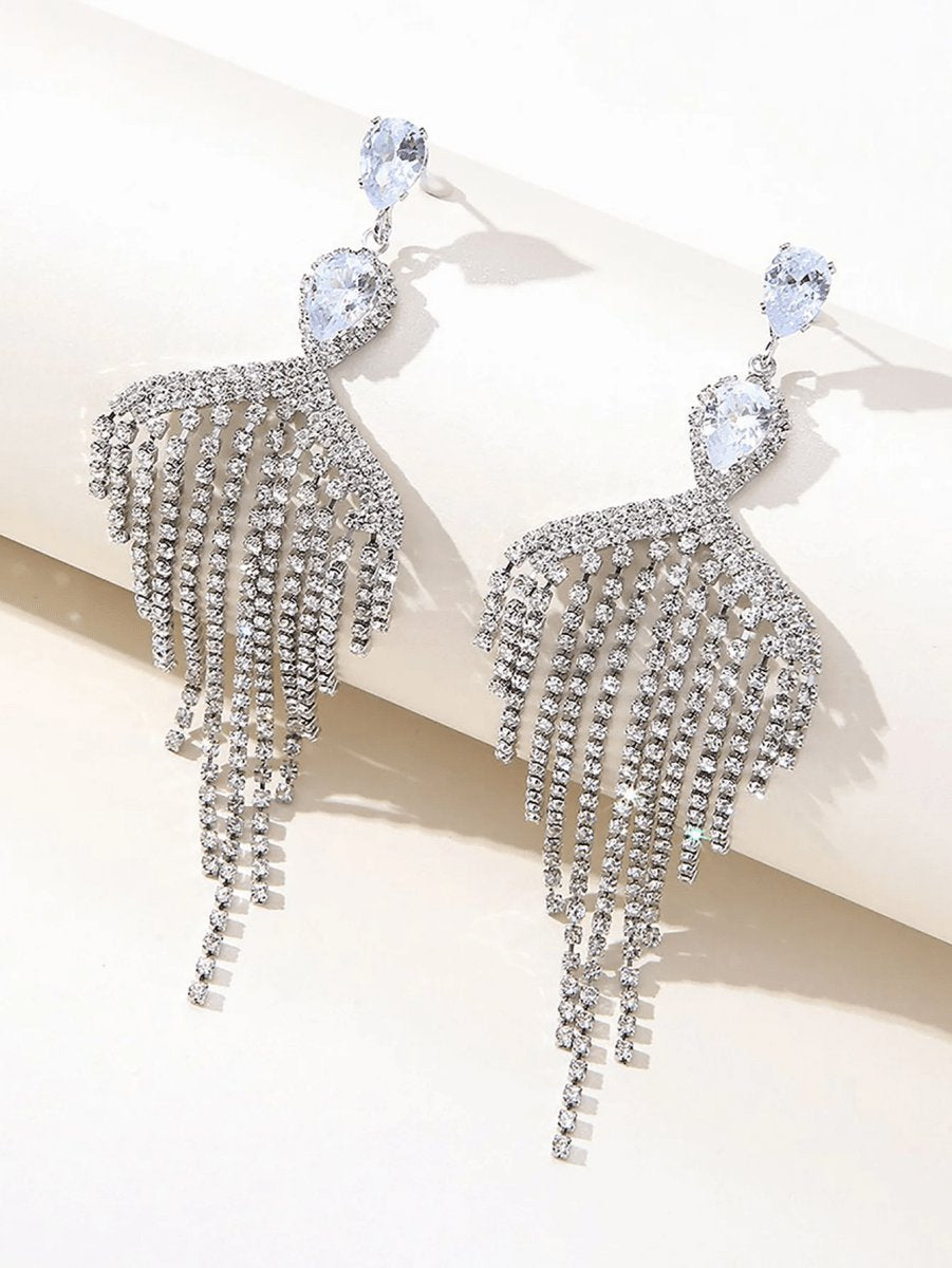 Silver Dangle Simple Rhinestones Tassel Long Earrings