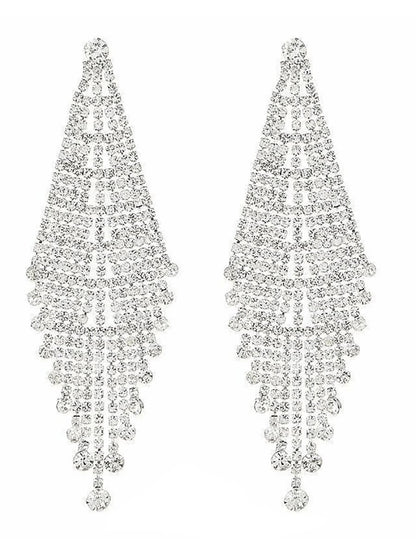 Tassel Silver Dangle Simple Rhinestones Long Earrings