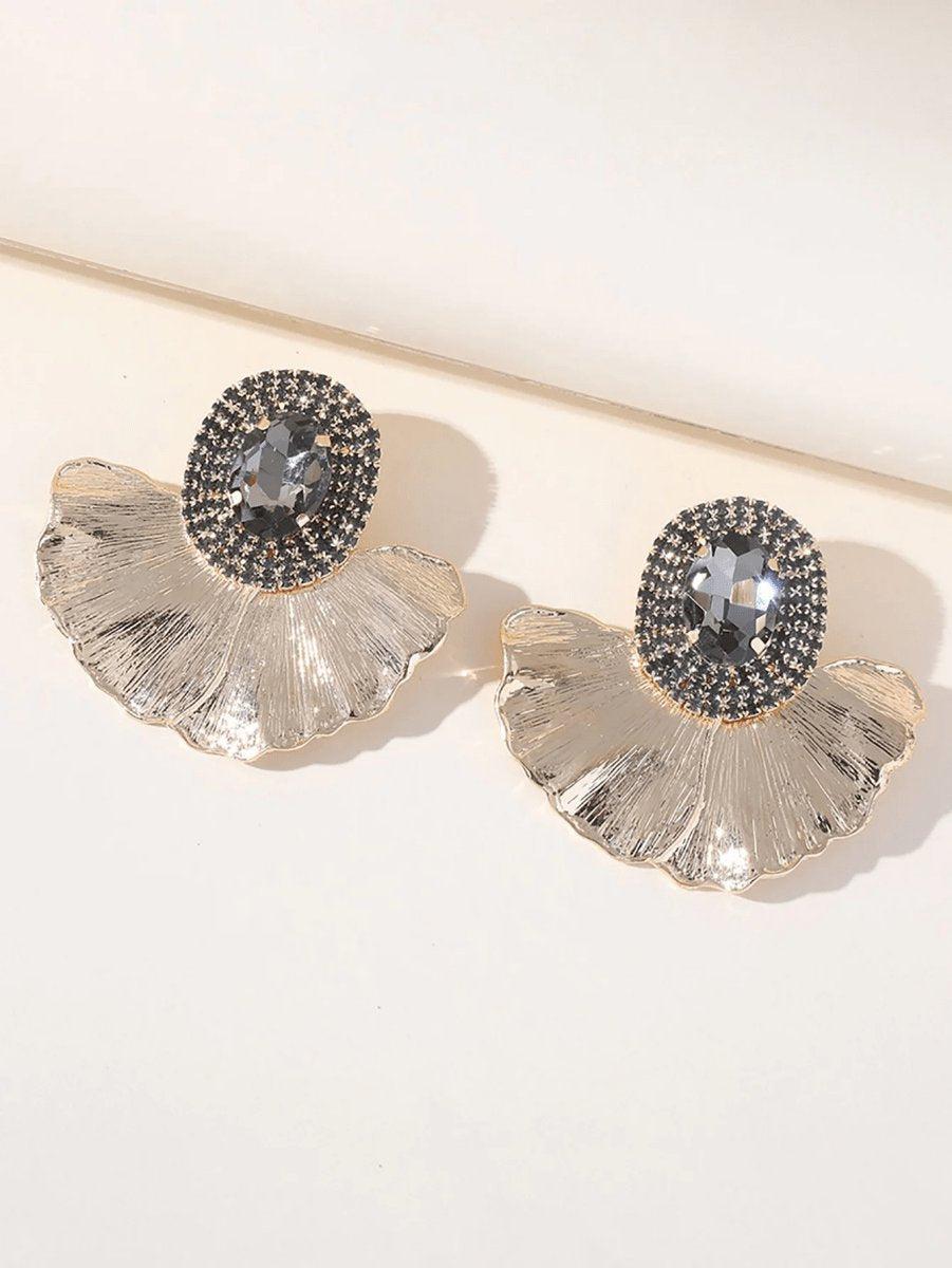 Royal Rhinestones Leaf Floral Oval Earrings