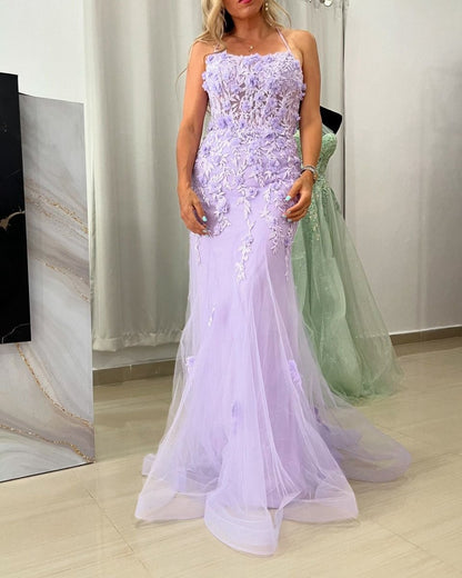 Mermaid Scoop Neck Prom Dresses with Appliques