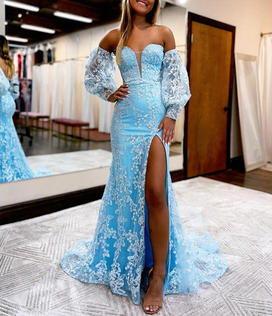 Mermaid Sweetheart Lace Prom Dresses with Detachable Sleeves