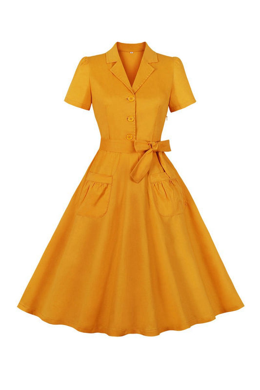 Swing V Neck Vintage Dresses with Short Sleeves