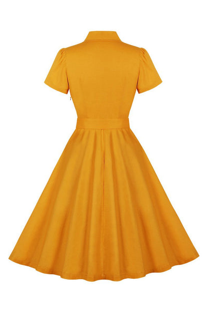 Swing V Neck Vintage Dresses with Short Sleeves