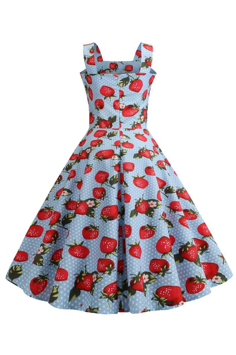 Strawbarries Printed Sleeveless 1950s Dresses