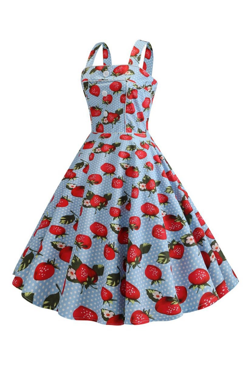 Strawbarries Printed Sleeveless 1950s Dresses