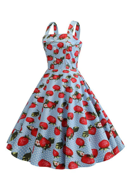 Strawbarries Printed Sleeveless 1950s Dresses