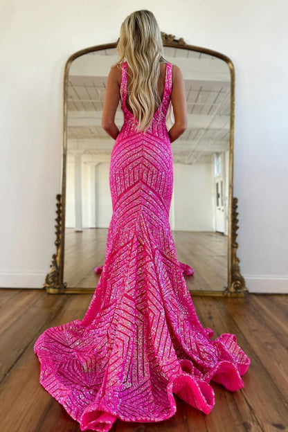 Mermaid Deep V Neck Sequins Prom Dresses