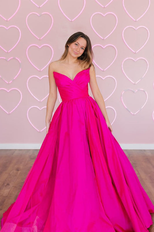 A-line Strapless Satin Long Prom Dresses