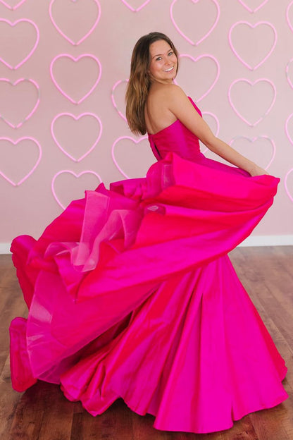 A-line Strapless Satin Long Prom Dresses