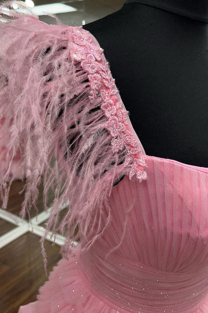A-line Spaghetti Straps Glitter Tulle Prom Dresses with Slit