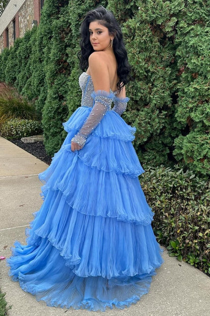 A-line Sweetheart Tie Organza Prom Dresses with Detachable Sleeves