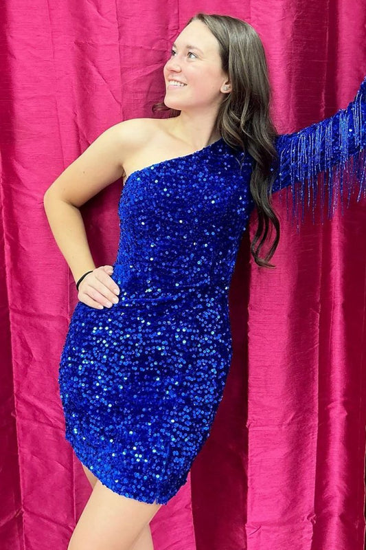 Bodycon One Shoulder Homecoming Dresses with Tassel