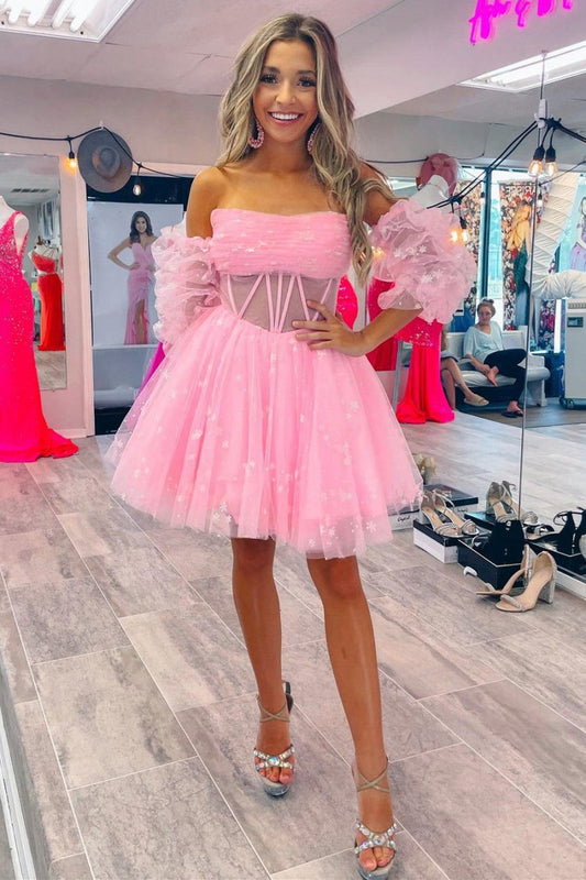 A-line Pleated Tulle Homecoming Dresses