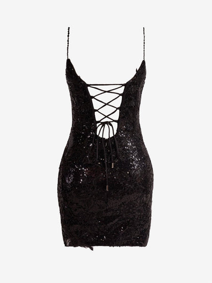 Sheath Spaghetti Straps Sequined Lace Homecoming Dresses