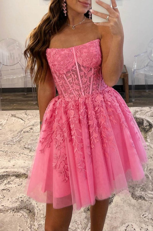 A-line Tulle Lace Homecoming Dresses with Appliques