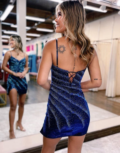 Bodycon Spaghetti Straps Glitter Homecoming Party Dresses