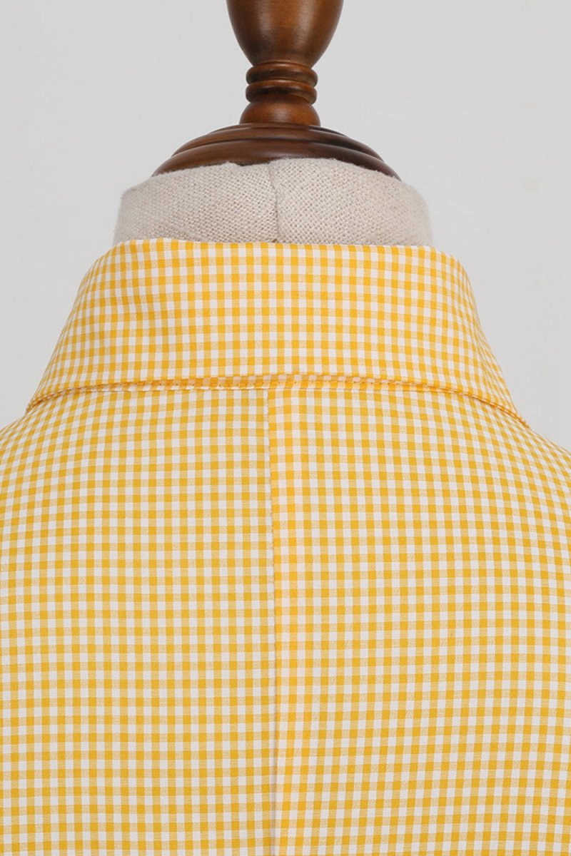 Hepburn Style Plaid Vintage Dresses with Short Sleeves