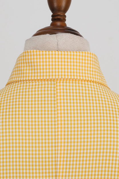 Hepburn Style Plaid Vintage Dresses with Short Sleeves
