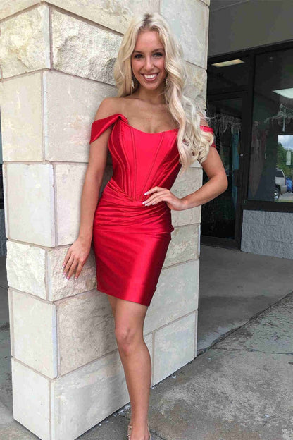 Sheath Off the Shoulder Satin Homecoming Dresses