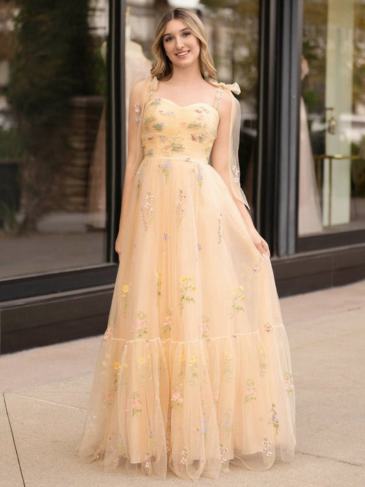 A-line Sweetheart Long Prom Dresses with Embroidery