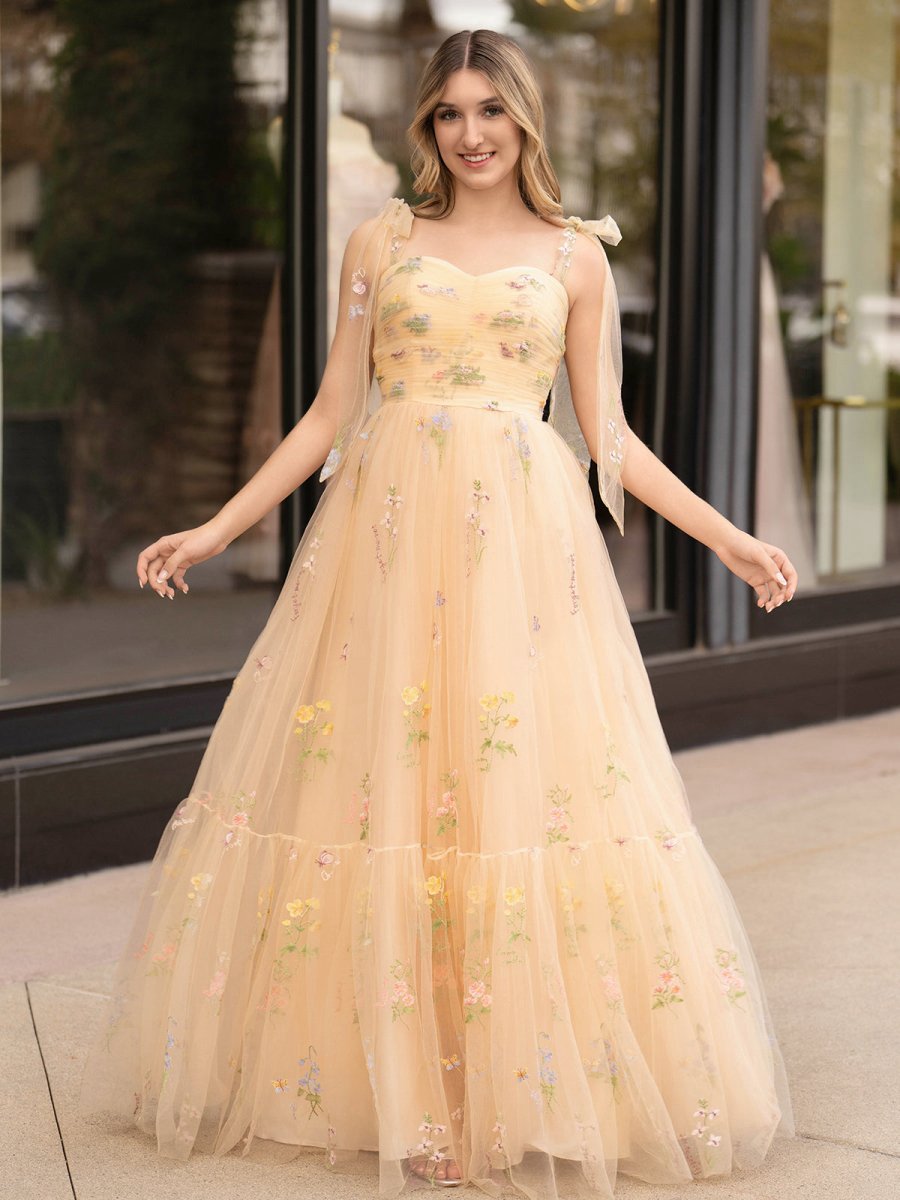 A-line Sweetheart Long Prom Dresses with Embroidery