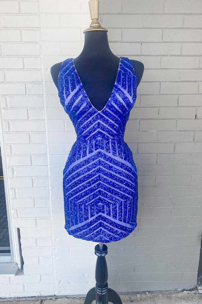 Short Bodycon Stripes Homecoming Dresses with Sequins