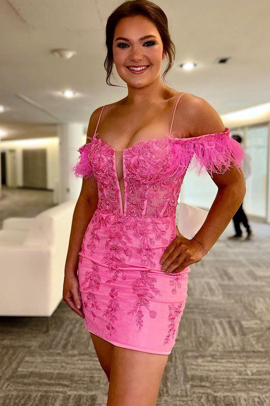 Sheath Off the Shoulder Lace Homecoming Dresses