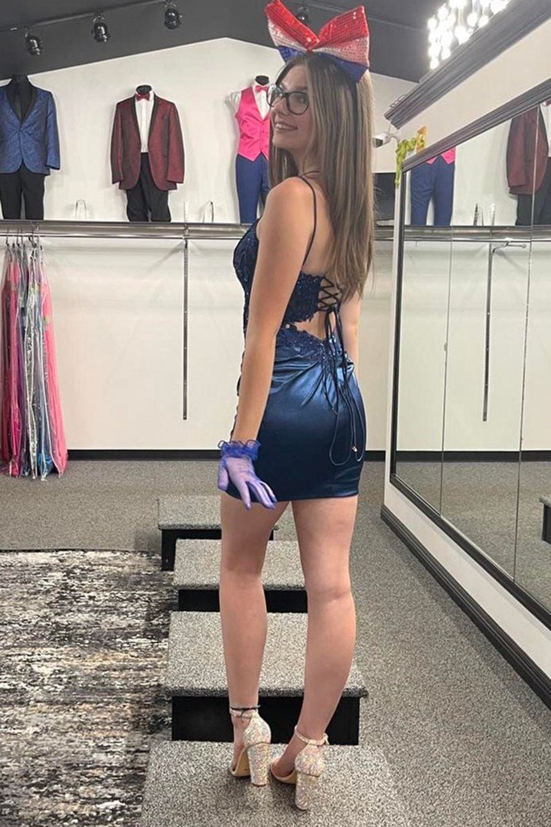 Bodycon Satin Double Straps Keyhole Back Homecoming Dresses